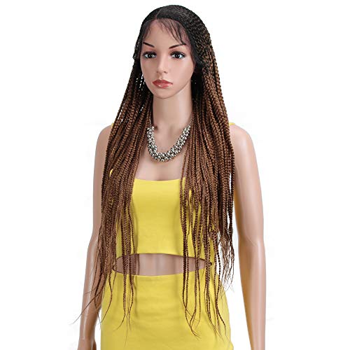 Joedir 31" Extra Long 13X6 Micro Braided Lace Frontal Wigs With Baby Hair High Temperature Synthetic Wigs For Black Women 180% Density Full Hand Made Braiding Style Ombre Auburn Color（Tt1B/30） #TOP1