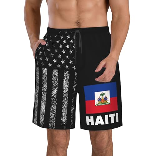 FKHARRIS Haiti Flag Haitian Flag Men's Swim Trunks with Pockets Bathing Suit Board Shorts Swimwear Long Shorts -