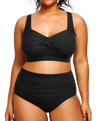 Tempt Me Women Plus Size High Waisted Bikini Set Two Piece Swimsuit Tummy Control Bathing Suits Black 22 Plus