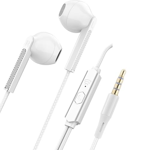 Image of NoveltyThunder Earphones for Samsung Galaxy A15 / A05s / A25 / A14 / A13 / A12 / A72 / A70 / A71 / A21s / A21 / A10 / A20e A20 Headphones Headset with Microphone with In-Line Remote Control (White)