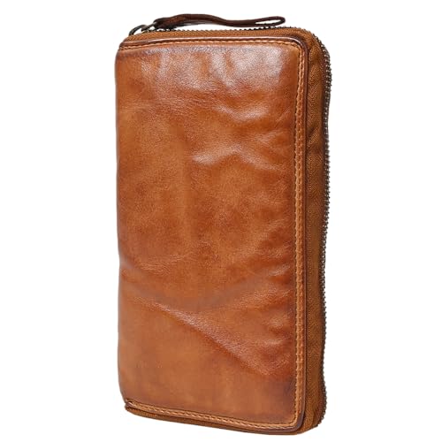 Spaghetti Western Swc434Cg Wallet Vintage Handmade Drum Dyed Genuine European Cowhide Leather Women Bag Western Handbag Purse, Cognac