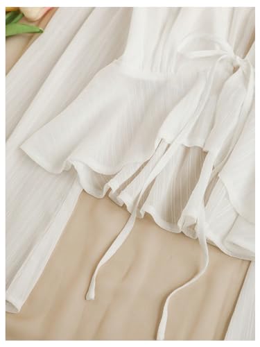 GORGLITTER Women's Tie Front Peplum Tops Blouse Dressy Casual Bow Long Sleeve Deep V Neck Shirts Crop Top Trendy 20254