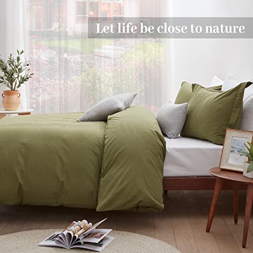 Nexhome Olive Green King Washed Cotton Duvet Cover Set With Zipper Closure Soft Double Bedding Duvet Cover 104X90 Inches And Pillow Sham For All Seasons #TOP3