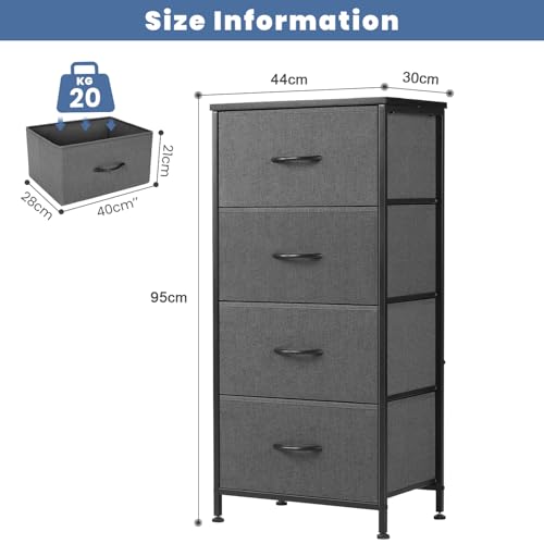 DUMOS Kommode mit Schubladen - Kommoden & Sideboards für Schlafzimmer Geeignet, Komodenschrank mit 4 Schubladen, Stoffkommode mit Stabilem Stahlrahmen, Ideal für Schlafzimmer, Wohnzimmer (Grau) – Bild 3