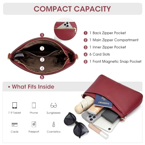 Image of Kattee Genuine Leather Crossbody Bags for Women Small Shoulder Purse Handbags with 2 Detachable Straps 6 Card Slots