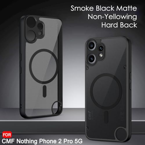 Image of TheGiftKart Hybrid Shockproof Back Cover Case for CMF By Nothing Phone 2 Pro 5G Compatible with MagSafe | Hard Cover for Nothing CMF Phone 2 Pro (PC & TPU, Translucent Smoke Matte Back, Black Sides)