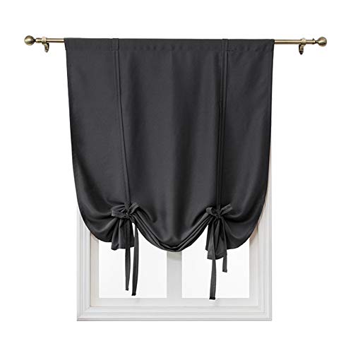 ele ELEOPTION Tie-Up Simple Blackout Curtain, Rod Pocket Thermal Insulated Room Darkening Roman Shade for Bedroom Living Room Kitchen Small Window (Black, 100x120cm)