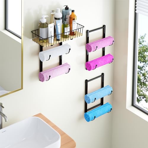 image for Simple Trending Towel Rack for Bathroom with Wood Shelf Basket, Wall M
