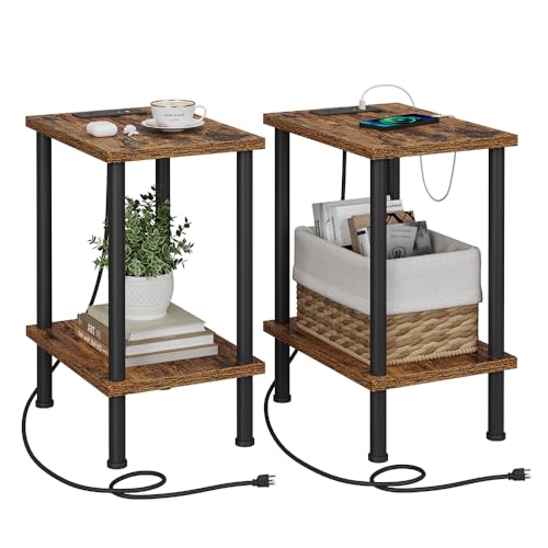 VIMBER Side Table with Charging Station, Set of 2 End