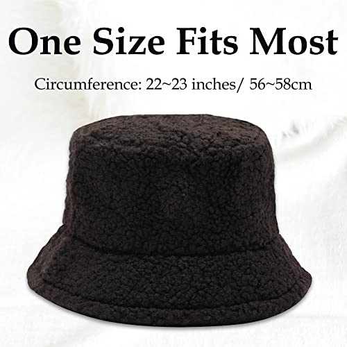 Image of Bucket Hat Women Furry Fuzzy Bucket Hats for Ladies, Winter Warm Fluffy Plush Faux Fur Hat for Women