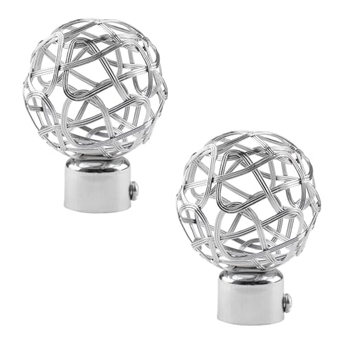 UFURMATE Curtain Finials, 2Pcs Silver Drapery Rail Pole Head Cap Decorative Hollow Window Curtain Rail End Metal Curtain Rod Pole Finials Ends, Inner Diameter 25mm/0.98" (Silver)