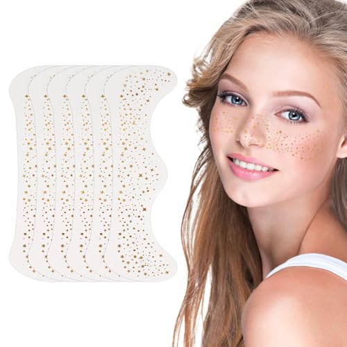 Zueyen 6 Tatuajes De Pecas Para Adultos, Pecas De Purpurina Para Adultos, Tatuajes Temporales, Tatuajes Temporales Para Festivales, Cara De Tatuaje Con Purpurina (Dorado-1)