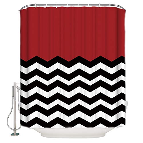 Yogaly Shower Curtain Set Bathroom Decor Red Black and White Chevron - Shower Curtain,72x72inch