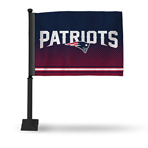 NFL New England Patriots Double Sided Car Flag - 16" x 19" - Strong Black Pole that Hooks Onto Car/Truck/Automobile By Rico Industries