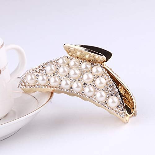 Set of 2 Rhinestones Hair Claw Clips Hair Clamp with Imitation Pearl Non-Slip Hair Jaw Clips Hairpin, Black and Gold - Image 4