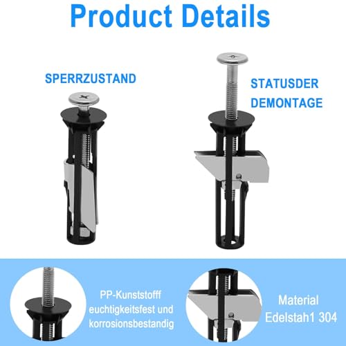 KAIYAYA Toilettensitz Befestigung 2 Stück WC Sitz Befestigung von Oben Universal Lang Toilettendeckel Befestigung Edelstahl WC Sitz Schrauben set für Reparatur und Austausch von Toilettensitzen