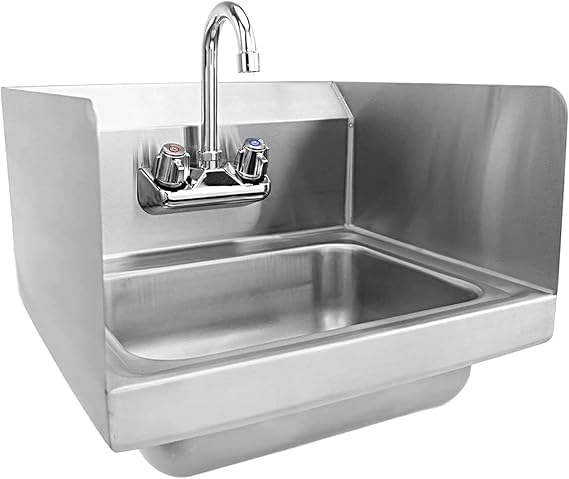 Stainless Steel Wall Mount Hand Sink with Faucet | Commercial Hand Washing Basin For Restaurant, Kitchen | NSF. (12" x 12" with Sidesplash)