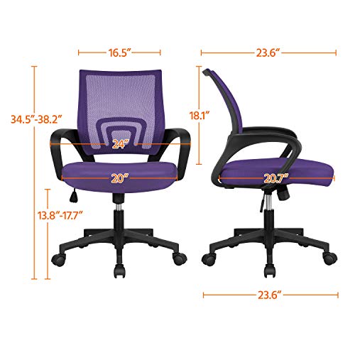 Topeakmart Executive Office Desk Chair Ergonomic Mesh Back Office Chair Adjustable Work Chair With Lumbar Support And Swivel Rolling Wheels For Home Office Conferecne Roon And Study, Purple #TOP2