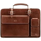 Maxwell Scott - Mens Luxury Italian Leather Large Square Briefcase - Zip Closure - Made in Italy - The Alanzo - Chestnut Tan