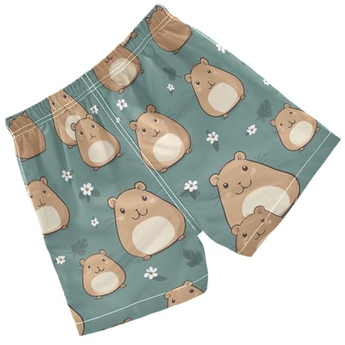 Pigsaly Boys Swim Trunks Capibara Capybara Flowers Green Boys Board Shorts Swimsuit Swimwear Summer Bathing Suit S2