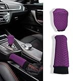 Middrivr Car Gear Shift Cover Set, Gear Shift Knob Cover & Hand Brake Cover, Car Interior Protector Accessories Anti-Slip Handbrake Gear Shift Protector Fit for Car SUV Truck (Purple)