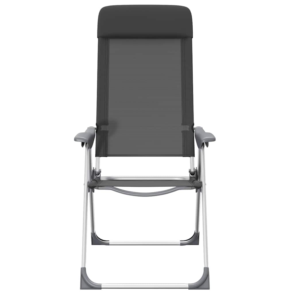 Składane krzesła kempingowe, 2 sztuki, aluminium, czarne, 57 x 73,5 x 111 cm, 5-stopniowa regulacja, wyściełany zagłówek, stabilne i lekkie, idealne na kemping, do wędkowania, podróży, pikniku i