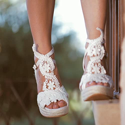 Women's Platform Sandals Wedge Open Toe Ankle Strap lace Wedding Shoes Bridesmaid Shoes2