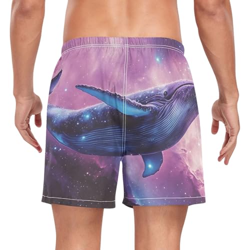 Nebula Whale Purple Mens Swim Trunks with Liner, Cool Quick Dry Beach Swim Shorts, Swimwear Bathing Suits S2