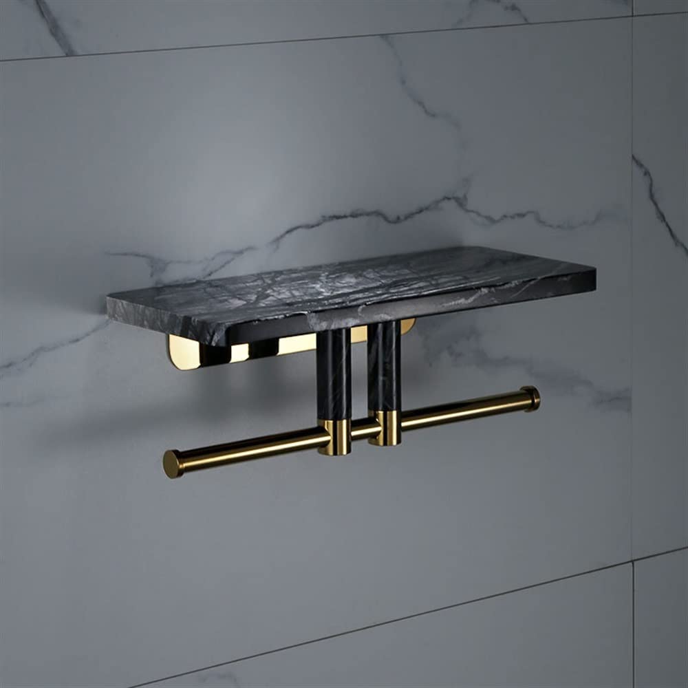 NPQPNAFC Bathroom Shelf Shower Caddy Nordic Light Natural Marble Shelf Wall Mounted Shampoo Partition Organizer Shelf Brass Brushed