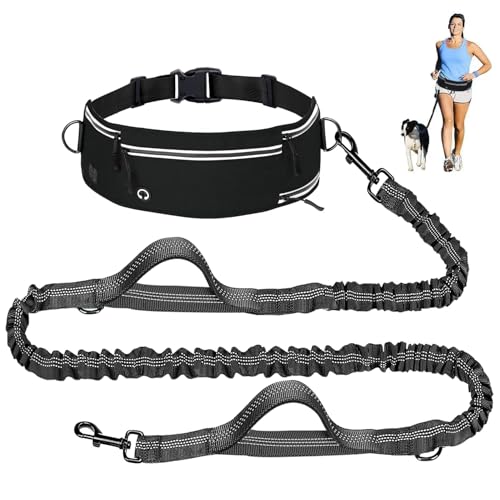 Hands Free Dog Leash with Zipper Pouch, Waist Leash for Dog Walking and Running, Dual Padded...