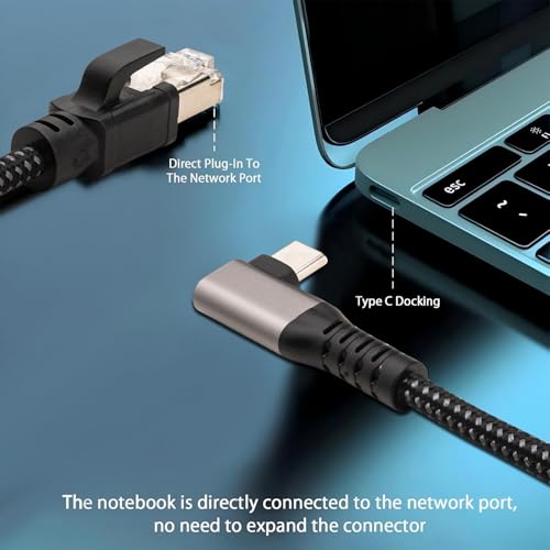 Cable USB-C a Ethernet Gigabit de 3m y ángulo recto para red LAN de iPhone 15 y MacBook 3