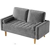 Vesgantti 58 inch Loveseat Sofa, Modern Couches with Button Tufted Seat Cushion, Velvet Sofa with 2 Bolster Pillows, Track Armrest, 2 Seater Couches for Living Room, Bedroom, Apartment, Grey