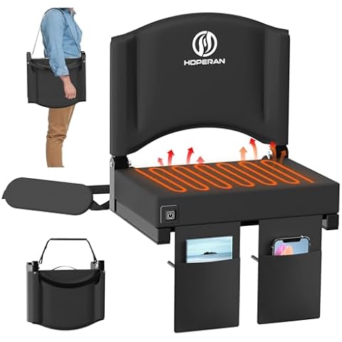 HOPERAN Heated Stadium Seats for Bleachers with Back Support, 3 Levels Heating Bleacher Chairs with Back and Cushion, Folding Bleacher Seat, Lightweight Portable Stadium Chair with Shoulder Strap Cover