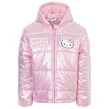 Hello Kitty Little Girls Hooded Zip Up Winter Coat Puffer Jacket Shiny Pink 7-8