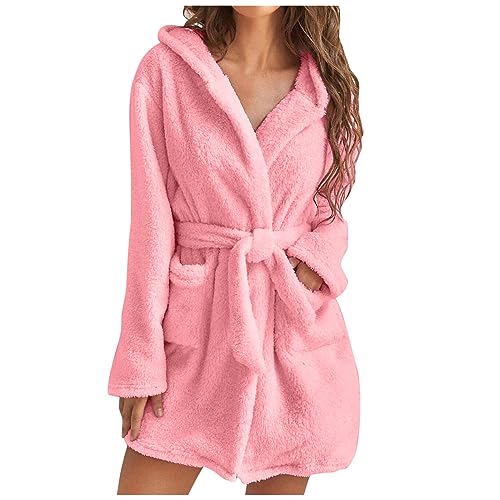 tsaChick Bath Robe Soft Women's Dressing Gown Dressing Gowns Fluffy Hooded Bathrobe Winter Fleece Dressing Gown Lightweight Dressing Gown Towel Dressing Gown Short Sleepwear Fuzzy Plush Loungewear
