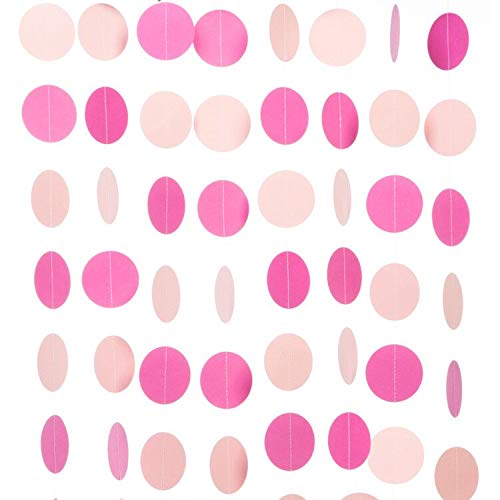 WEVEN Pink Paper Garland Circle Dots Party Garland Streamer Backdrop Hanging Decorations, 2.5" in Diameter, 20 Feet in Total