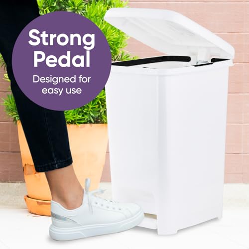 Image of Superio 10.5 Gal Slim Step On Pedal Plastic Trash Can, Waste Bin for Under Desk, Office, Bedroom, Bathroom- 42 Qt White