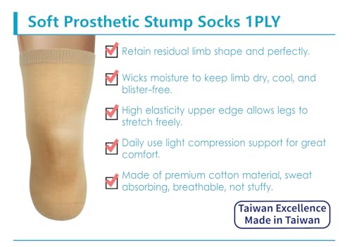 Image of Cotton Prosthetic Stump Socks - BK, 1 PLY, Light Compression, Soft, Thin, Amputee Socks, Taiwan Excellence, 4 PCS S /M /L