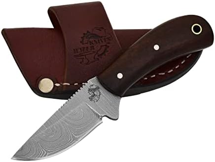 Knives Ranch Durable Handmade Damascus Steel Full Tang 5-1/2" Cowboy Style Dandy Knife with Indian Rosewood Handle and Heavy-duty Horizontal Carrying Crossdraw Sheath Snug Fit (2006-IRW)