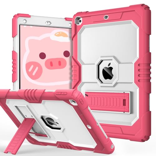 Étui pour iPad 9e/8e/7e génération, coque rose et blanche OKP avec support