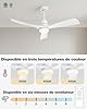 Forrovenco Ventilateur de plafond blanc silencieux avec lumière et télécommande, 132 cm, 3 températures de couleur, minuterie, moteur DC réversible, 3 pales, 3 tiges, terrasse et extérieur