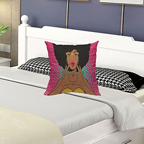 Yibeas Wow Pop Art Face Throw Pillow Covers 18 X 18 Inch Sexy African Woman Lips Like Kiss And Shows Love Heart Linen Pillow Cushion Cases Square Pillowcases For Sofa Couch Bedroom Living Room Car #TOP4