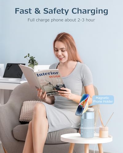 COLSUR Bluetooth Speaker, Wireless Charger, Bluetooth Speakers with Night Light, 2 in 1 Wireless Charging Station for 16/15/14/13/12 Series, for AirPods Pro/3/2（Gift Ideal） - Image 5