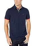 Tommy Hilfiger Men's Short Sleeve Cotton Pique Flag Graphic Polo Shirt in Custom Fit, Navy Blazer, X-Small