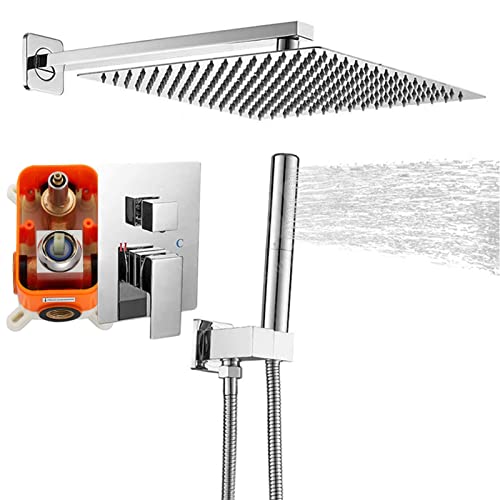 Système de douche effet pluie avec mitigeur de salle de bain et douchette 2 en 1 carrée