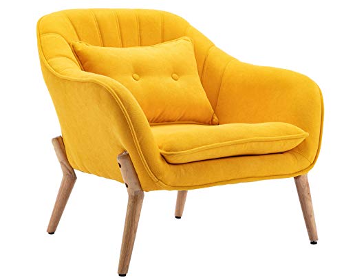 Guyou Fabric Upholstered Armchair Accent Chair With Lumbar Cushion, Mid-Century Living Room Lounge Chair For Bedroom/Conception Room, Yellow Linen #TOP15