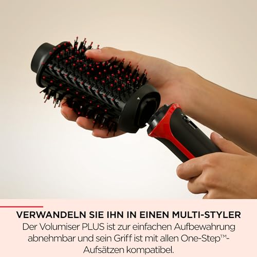 REVLON PROFESSIONAL One-Step Volumiser Plus (Abnehmbarer Kopf, Keramik-Titan-Platte, Gemischte Styling-Borsten mit Aktivkohle-Pins, Turmalin Ionic Technology), RVDR5298E