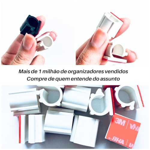 Organizador Cabos E Fios Fixador 13 mm Auto Adesivo VHB Scotch 3M - 20 Unidades (Branco)