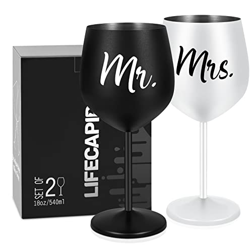 Lifecapido Mr And Mrs Stainless Steel Wine Glasses - Wedding Gifts, Valentine's Day Gift, Newlyweds Gifts, Bridal Shower Gifts, Engagement Gifts For Couples, Bride And Groom, Newlyweds, Mr Mrs (18Oz)… #TOP12