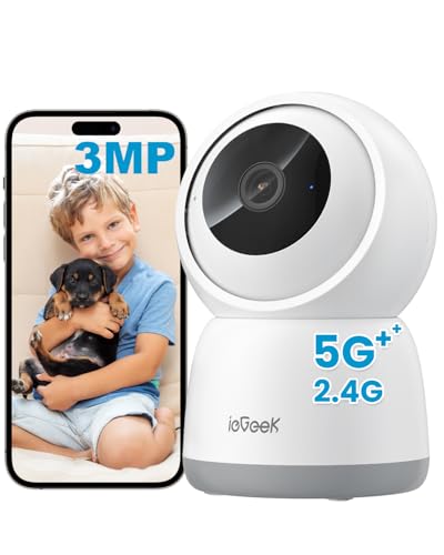 ieGeek Indoor Camera No Monthly Fee, 2.4G/5Ghz WiFi Pet Camera, Plug-in 24h Security Camera, Night Vision, 360° PTZ, 4X Zoom, Motion Detection and Alert, Auto-Tracking, 2-Way Audio, Cloud&SD, Alexa